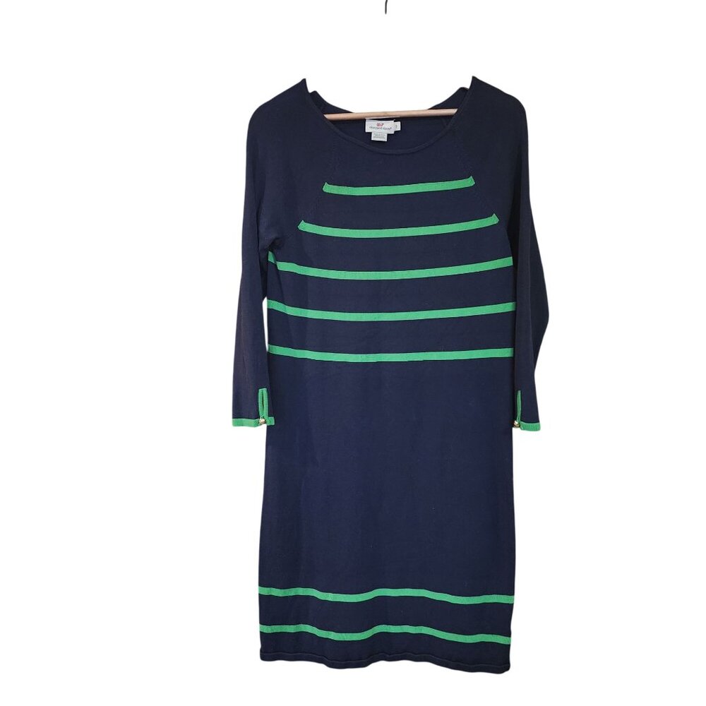 Vineyard Vines Navy Blue/Green Striped Elsworth Sweater Dress Size S Women's